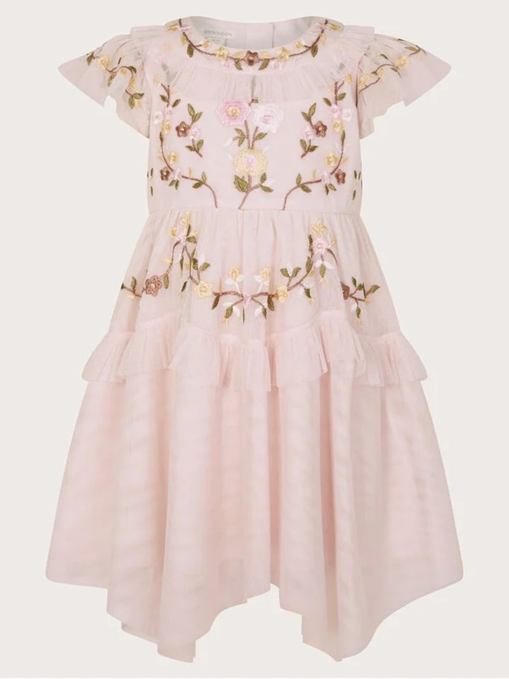 Monsoon Pale Pink Floral Embroidered Tulle Dress